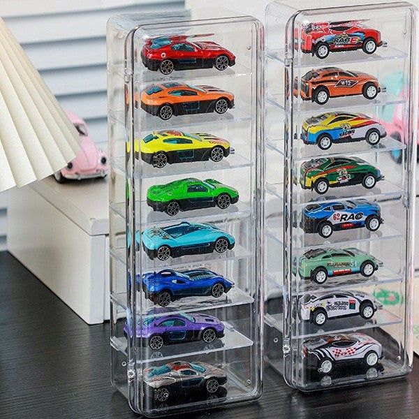 Kameido Alloy Toy Car Display Case with Dustproof Cover, 8-Grid Transparent Storage Box