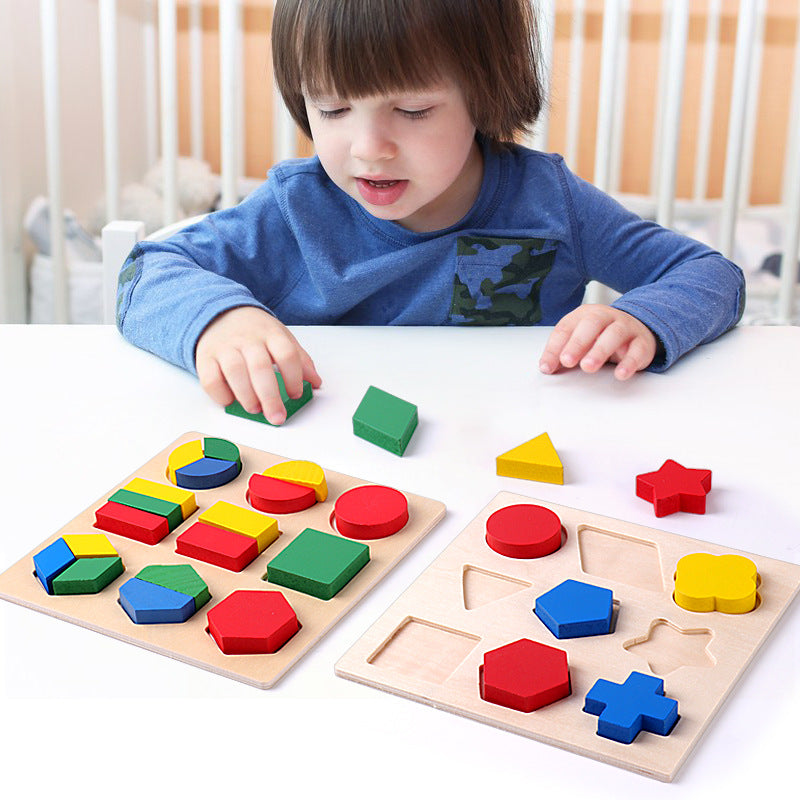 Wooden Geometric Fraction Puzzle Board Montessori Educational Toy for Kids