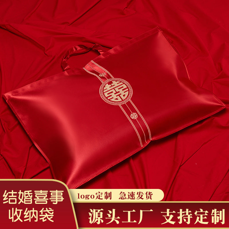 Wedding Quilt and Clothing Storage Bag, Large Capacity Thickened Red Festive Packaging