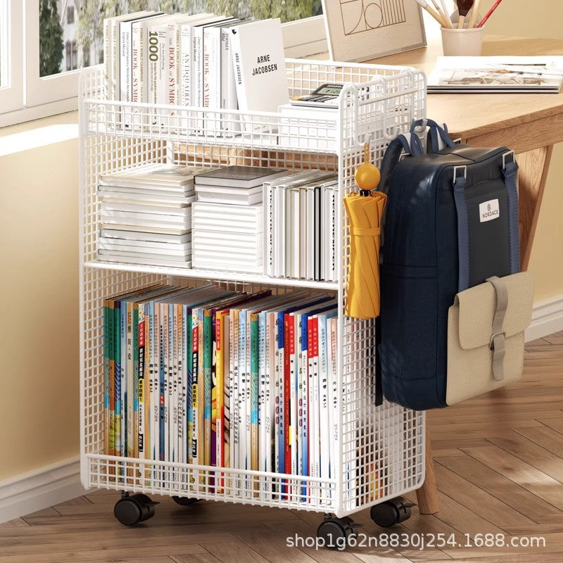 Under-Desk Mobile Storage Cart with Wheels, 2/3-Tier Rolling Bookshelf for Office & Home