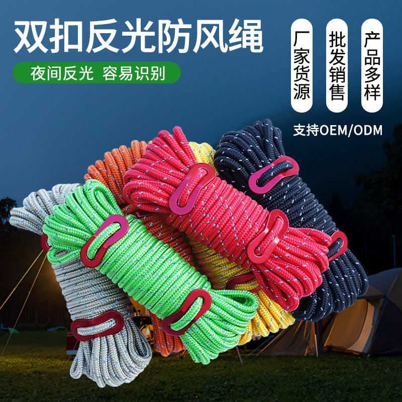 Reflective Guy Ropes for Outdoor Camping Tents and Tarps, 5mm Thick, 8m Length with Double Buckles