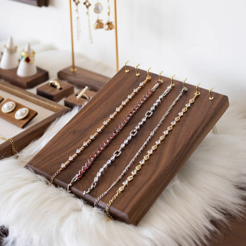 Premium Walnut Wood Jewelry Display Stand for Necklaces, Pendants, Earrings, and Rings