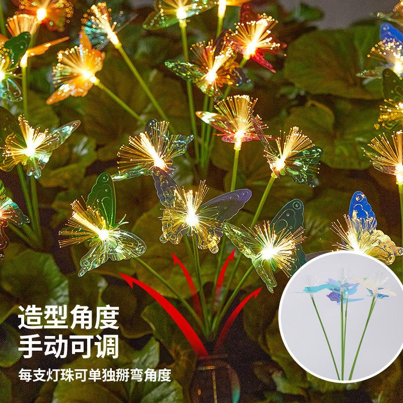 Solar Powered Butterfly Garden Stake Lights Outdoor Waterproof LED Decorative Lawn Lamps with Fiber Optic Swaying Butterflies