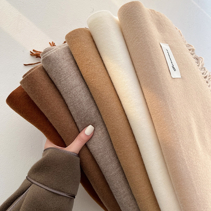 Cashmere-Feel Solid Color Tassel Scarf for Women, Warm Winter Shawl
