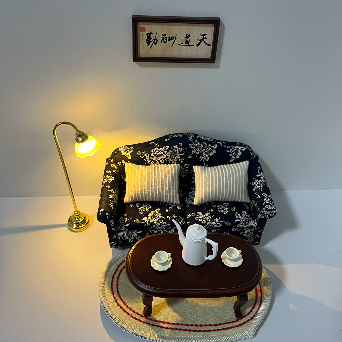 1:12 Dollhouse Miniature Living Room Furniture Set - Sofa, Coffee Table, and Accessories