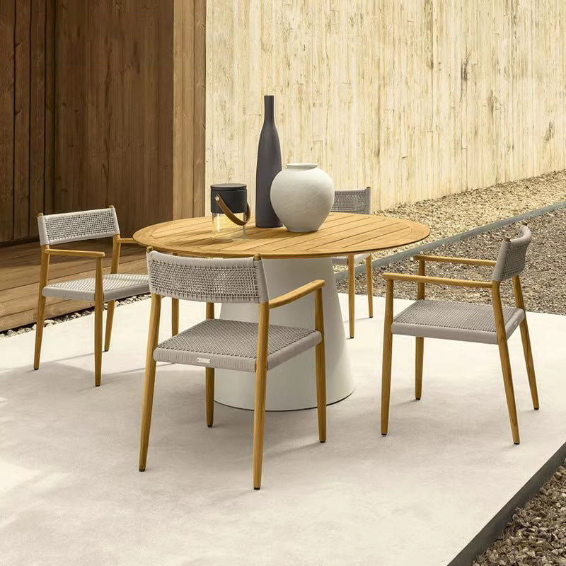 Teak Outdoor Dining Set Woven Rattan Garden Patio Villa Furniture