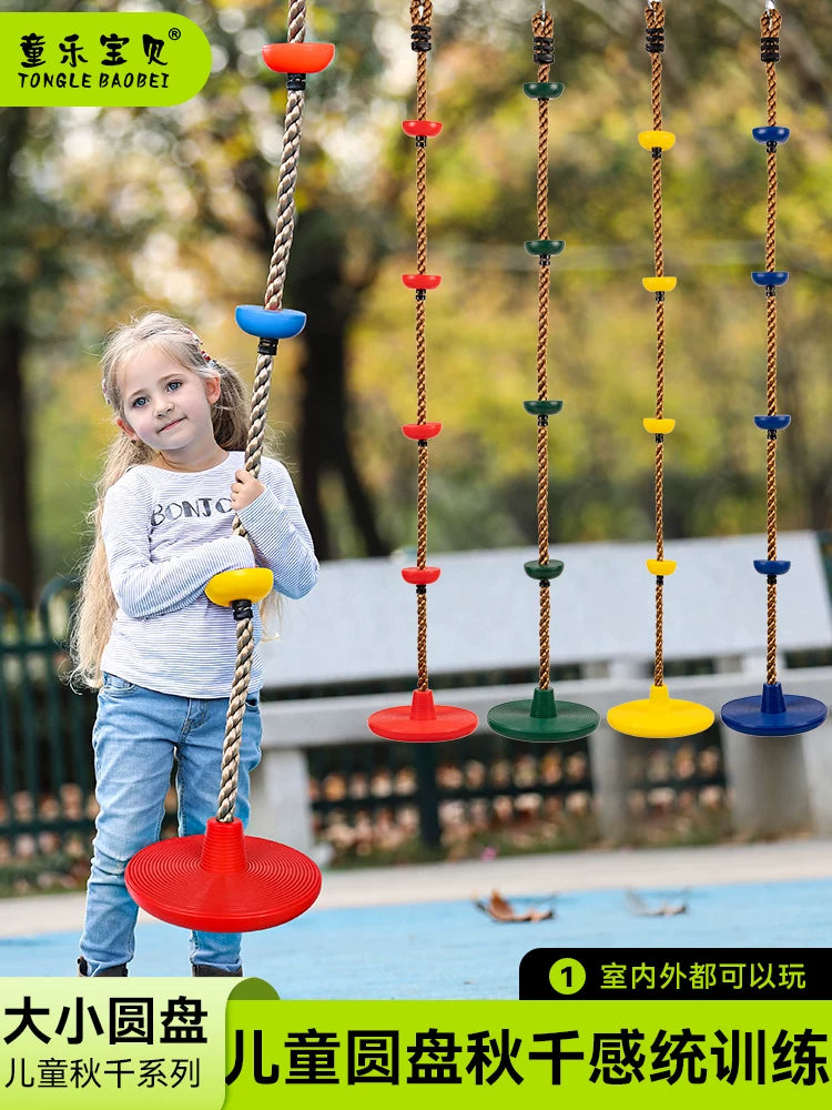 Kids Indoor Outdoor Tree Swing with Climbing Rope and Disc Seat