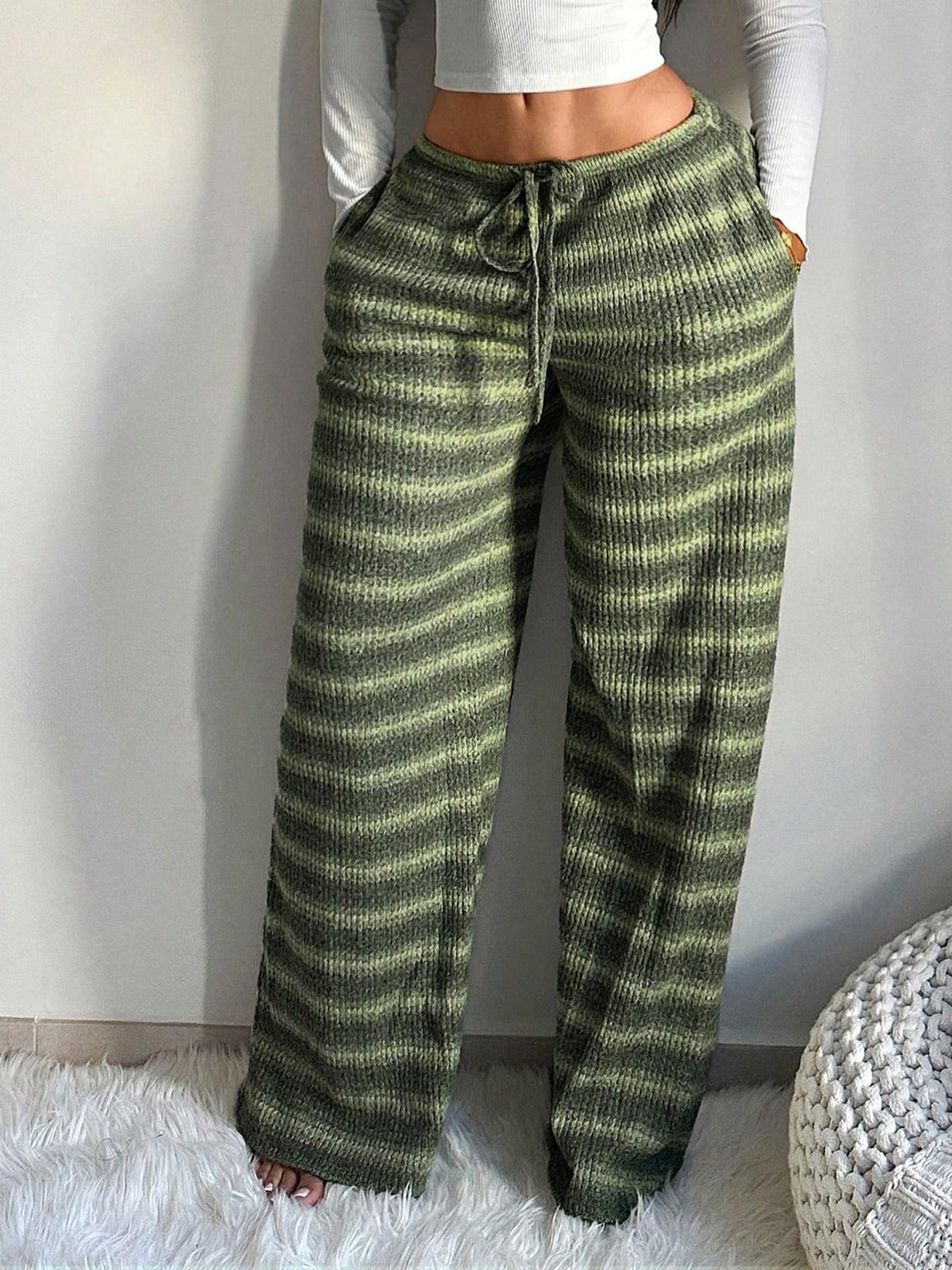 American Retro Striped Wide-Leg Pants for Women, Soft & Comfortable High-Waisted Straight Trousers