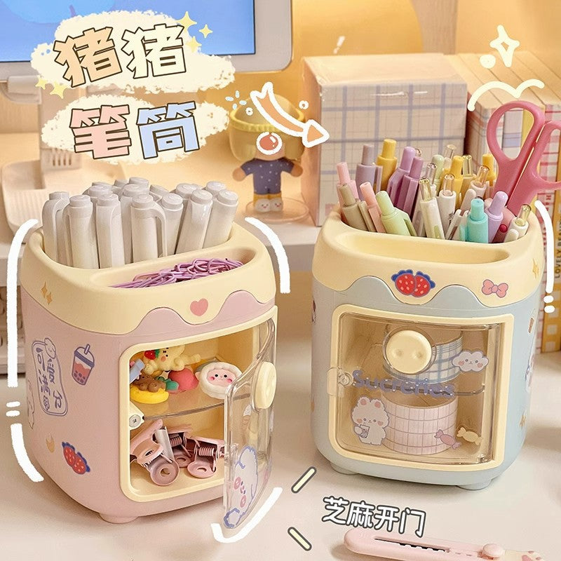 Cute Piggy Pen Holder for Desk Organization, Stationery Storage for Students and Office