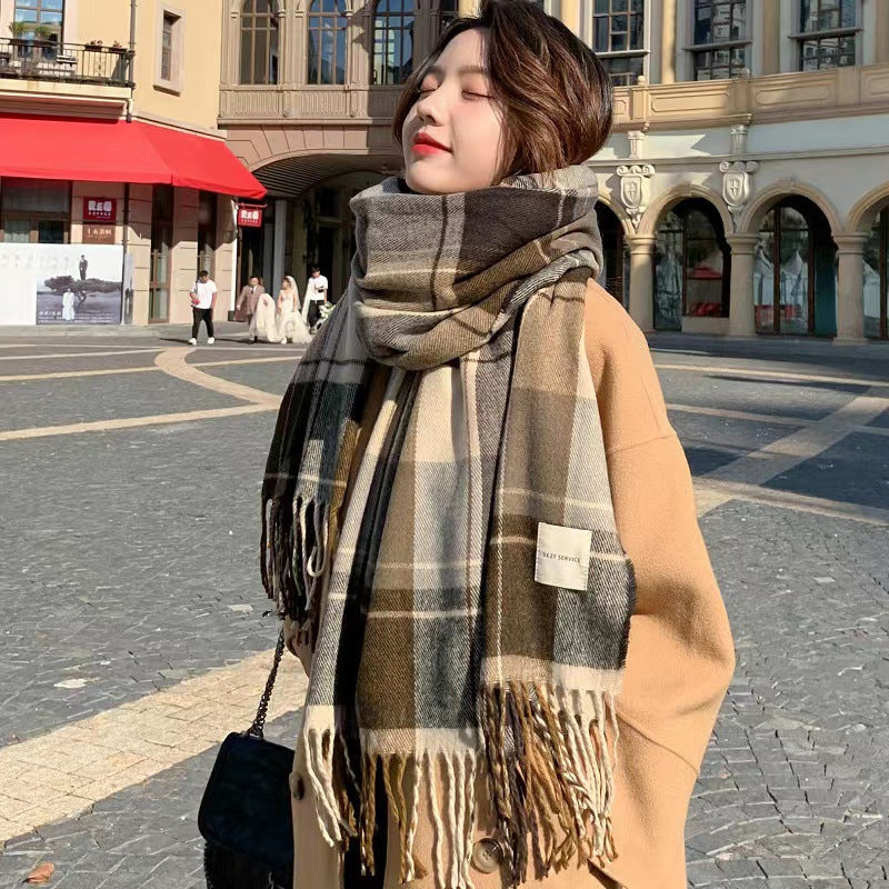 2025 Autumn/Winter Plaid Scarf for Men and Women, Thickened Korean Style Warm Shawl