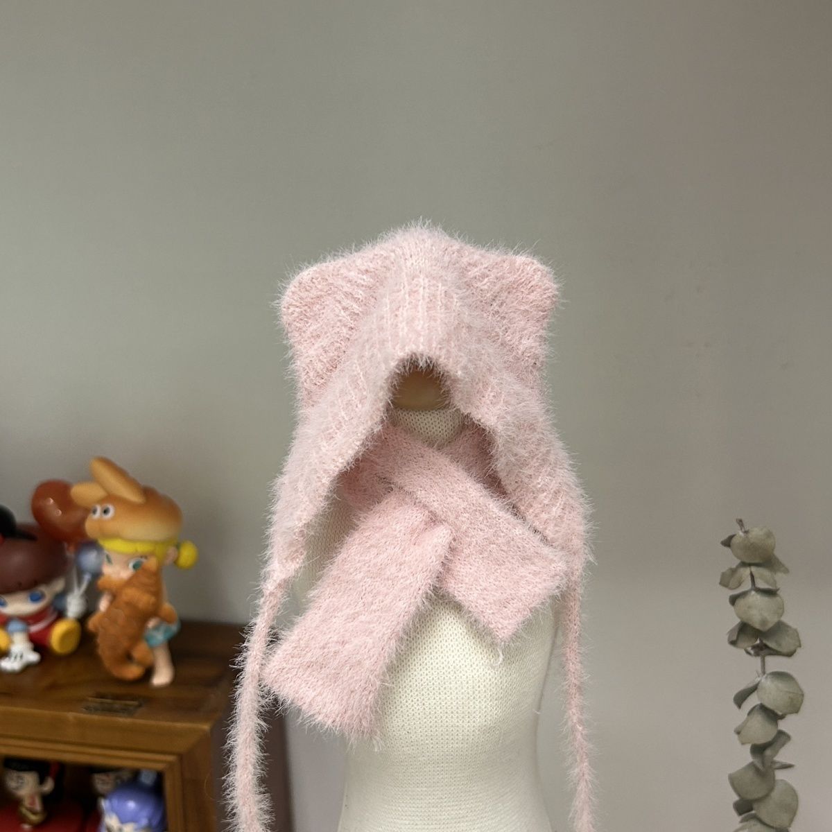 BJD Doll Plush Cat Ear Hat and Scarf Set for 1/6 and 1/4 Scale Dolls