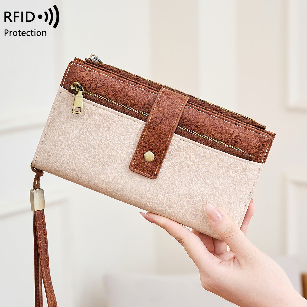 RFID Blocking Women's Tri-fold Long Wallet Multi-card Holder Vintage Fashion Clutch