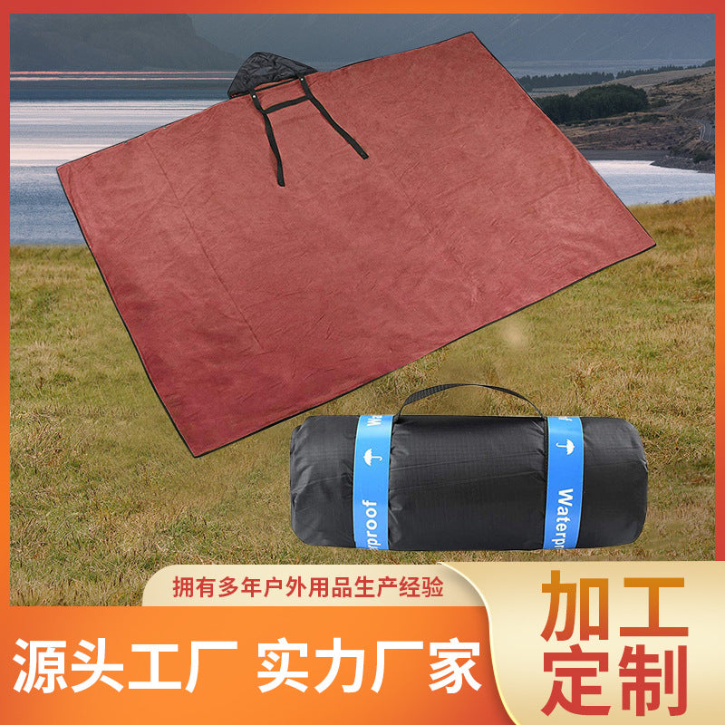 Wearable Waterproof Outdoor Camping Blanket with Hood - Portable Windproof Picnic Mat & Shawl