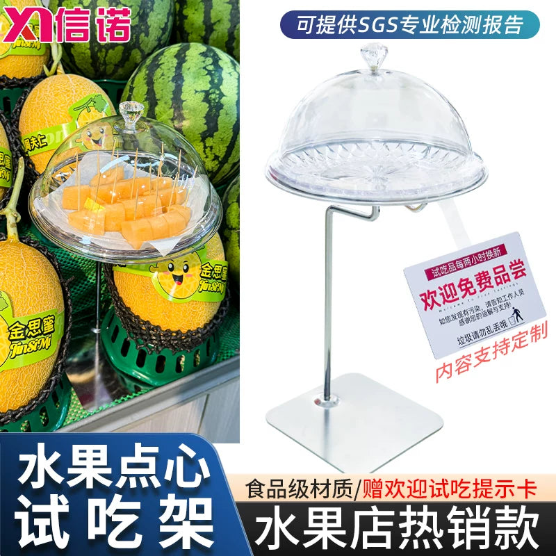 Supermarket Round Tasting Box with Lid, Clear Plastic Sample Display Tray for Fruit Stores and Promotions