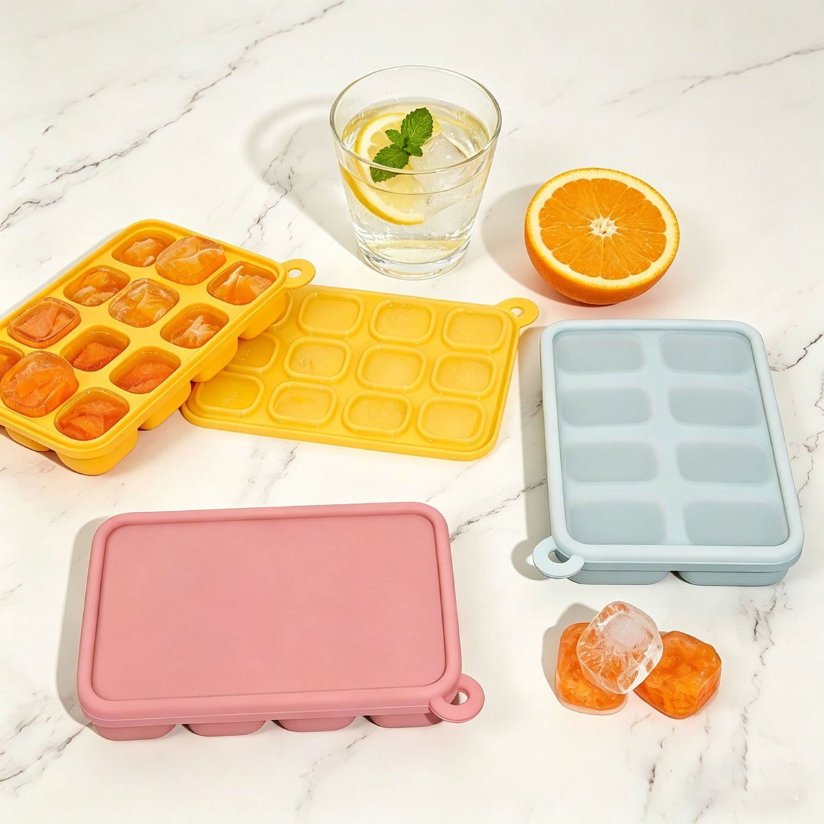 Platinum Silicone Ice Cube Tray with Lid, Baby Food Storage Container, 8/12 Grids