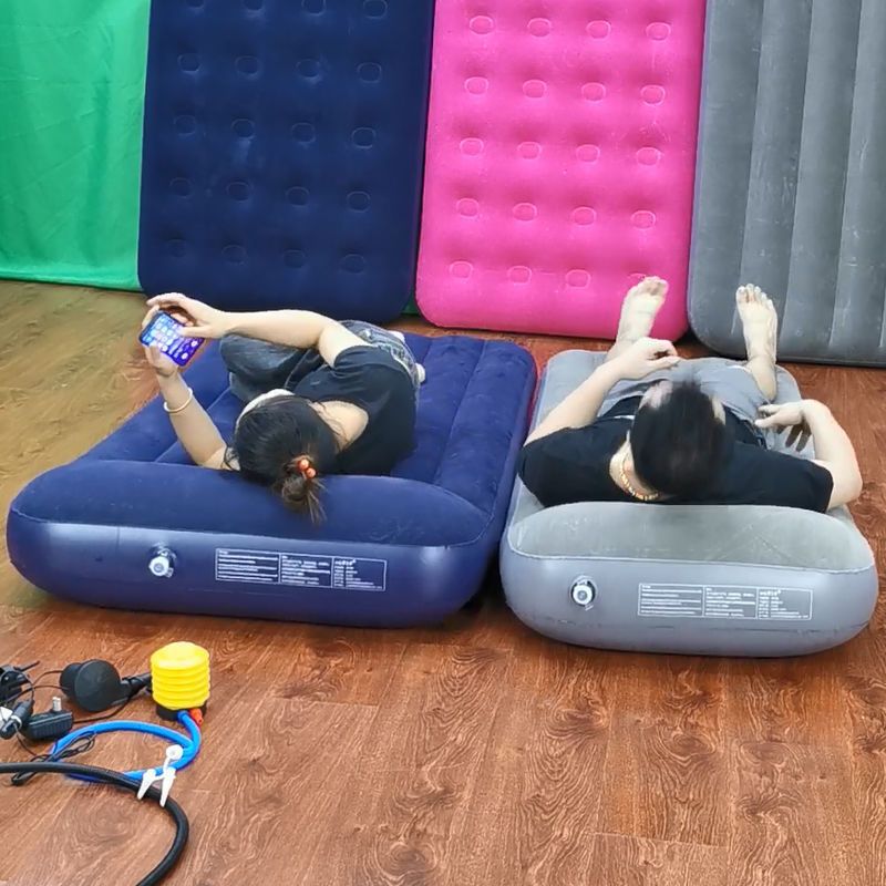 Inflatable Air Mattress for Home and Outdoor Use, Portable Folding Single/Double Air Bed with Built-in Pillow