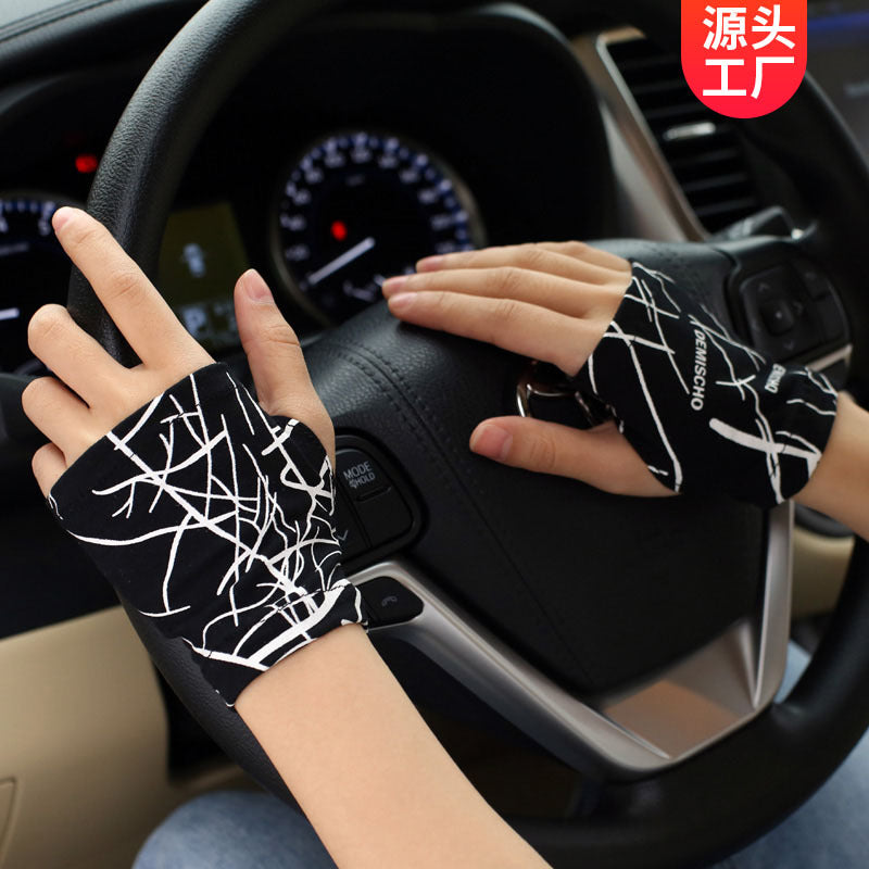 Unisex Cotton Half-Finger Sun Protection Gloves for Driving and Scar/Tattoo Coverage