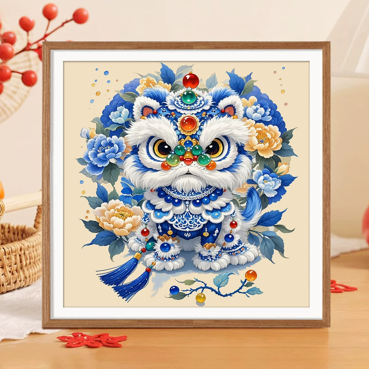 Auspicious Lion Blessing Cross Stitch Kit for Living Room and Bedroom, Chinese Style Handmade Embroidery