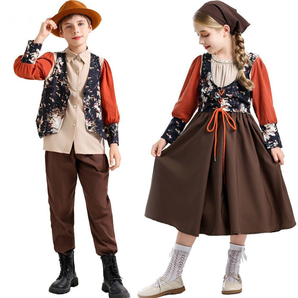 Kids Bavarian Beer Festival Costume Medieval Renaissance Cosplay Outfit for Halloween Stage Performance