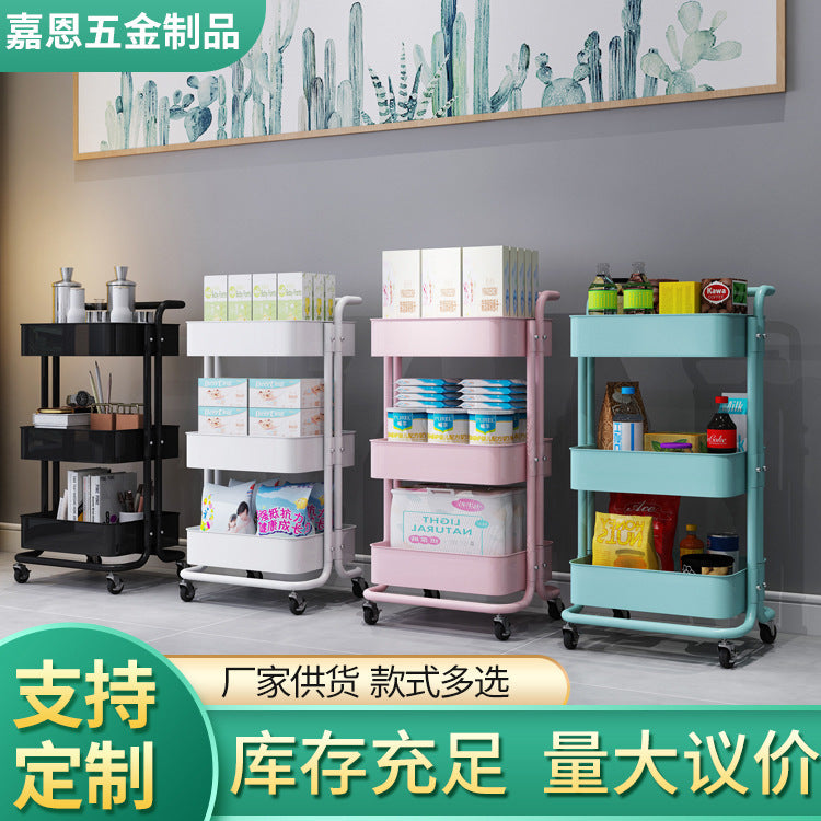 3-Tier Metal Rolling Utility Cart with Handle for Storage and Organization