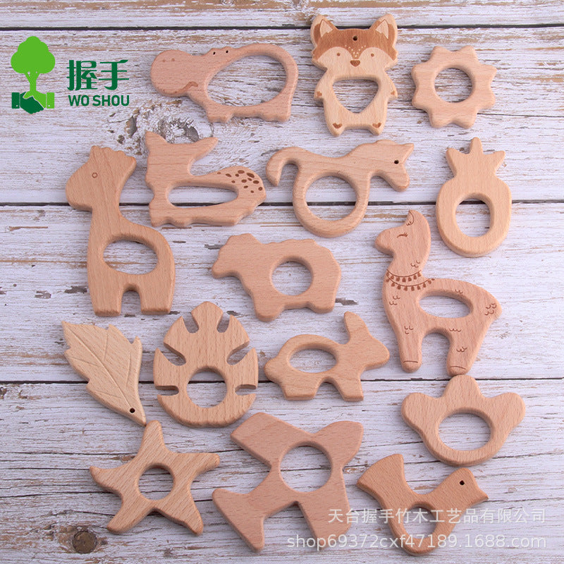 Beech Wood Animal Teether for Babies and Toddlers, Chewing Toy and Decorative Accessory