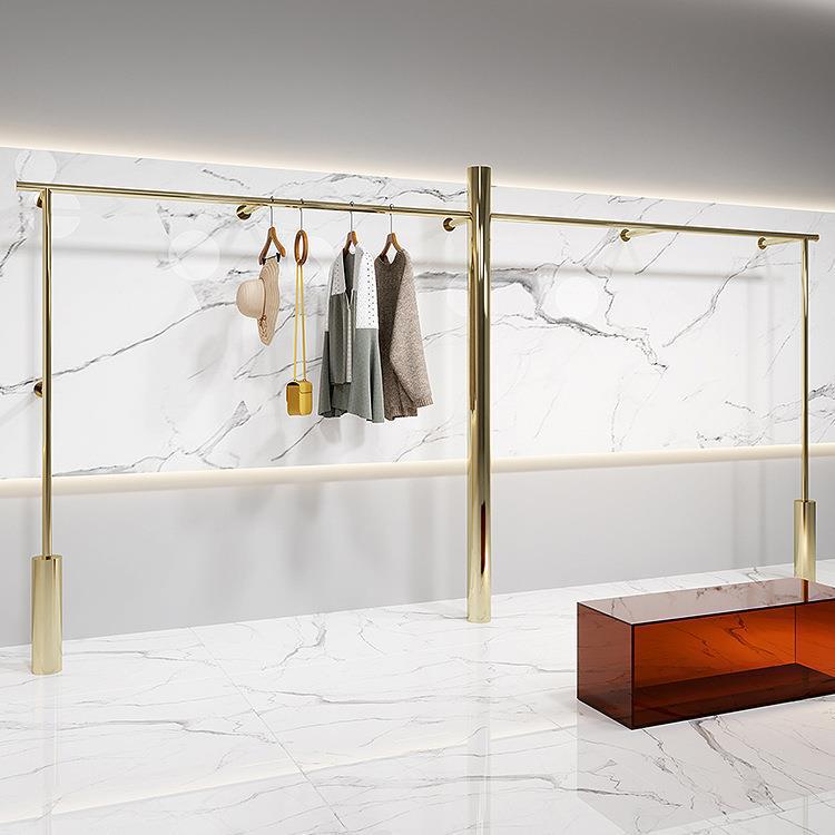 Wall-Mounted Stainless Steel Clothing Display Rack for Retail Stores