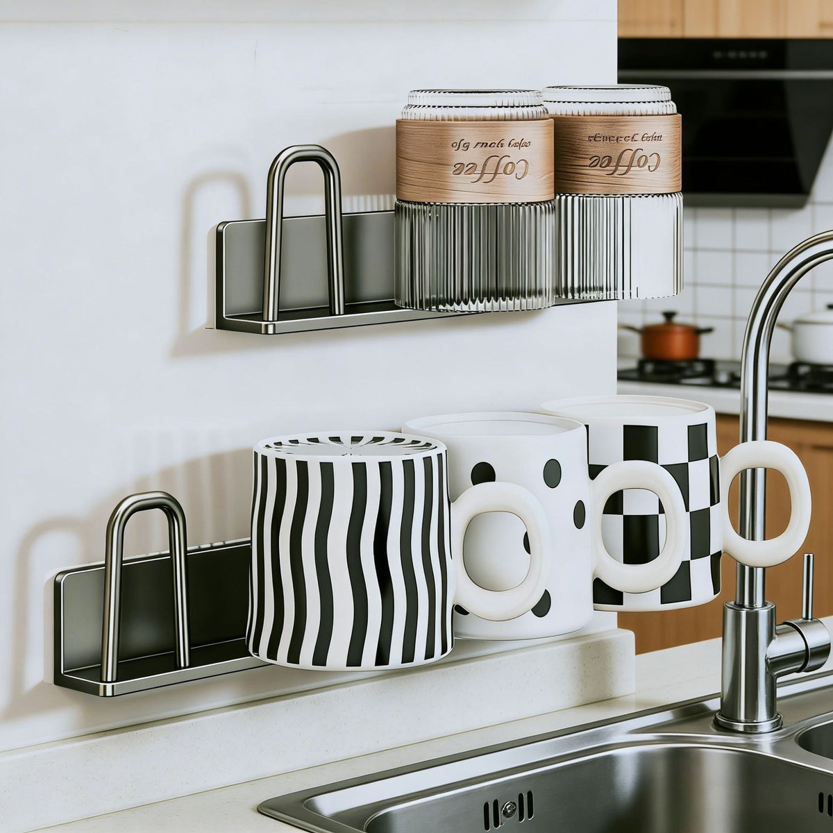 Wall-Mounted Glass Cup Holder Drainer Rack for Kitchen Organization - Upside Down Storage for Mugs and Tea Cups