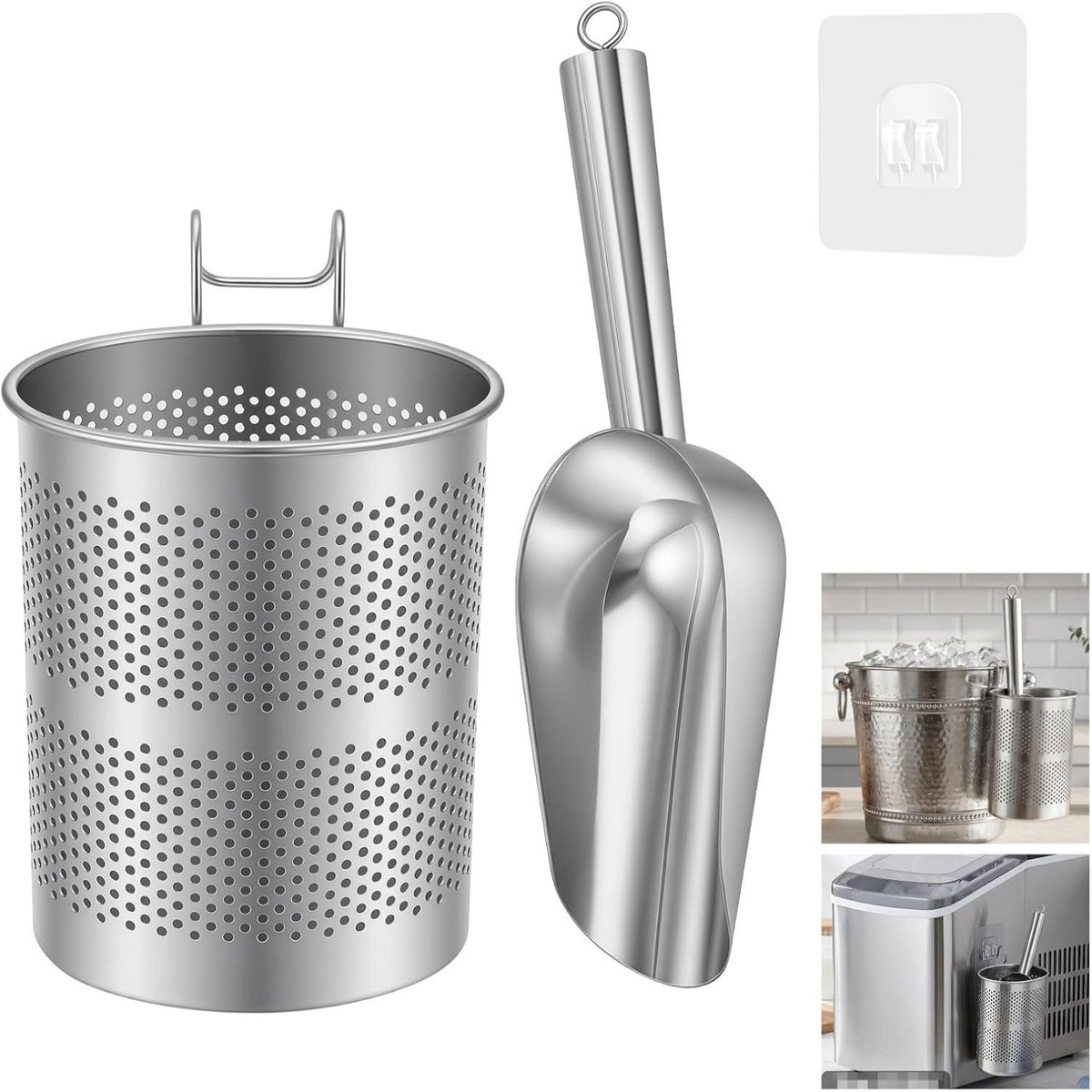 Stainless Steel Ice Scoop with Freezer Rack for Ice Makers