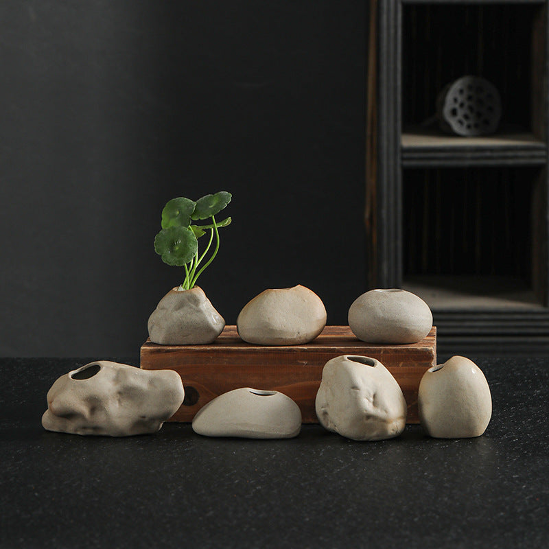 Mini Zen Ceramic Vase for Hydroponics and Decor - Stone-Inspired Design