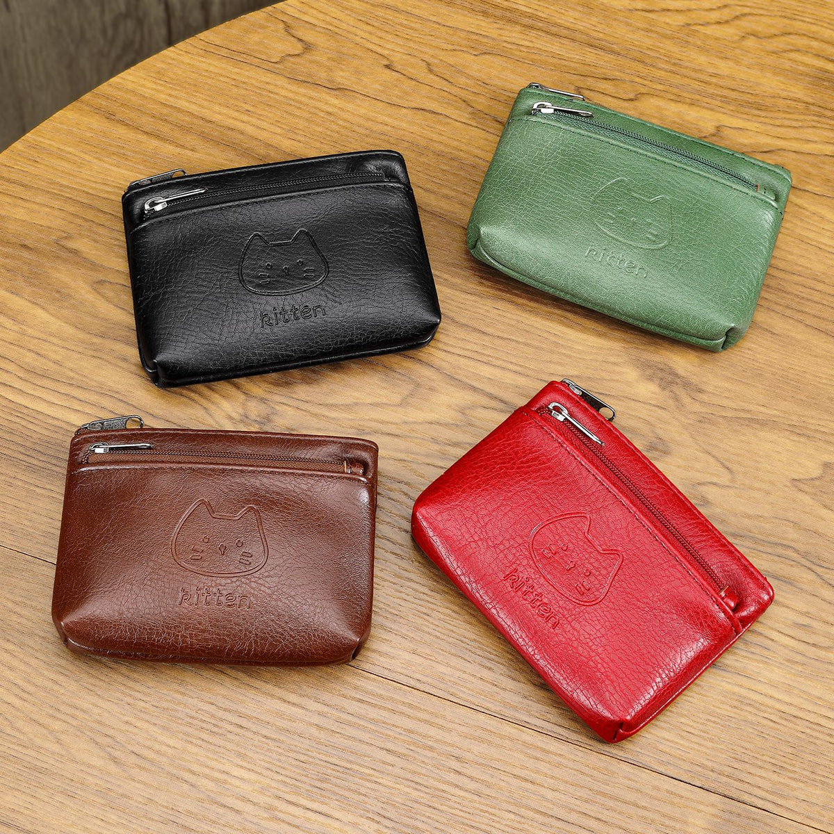 Handmade Leather Cat Coin Purse Mini Portable Earphone Card Holder