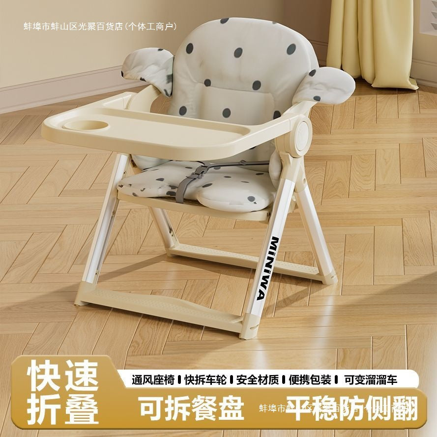 Foldable Portable Baby High Chair with Wheels, Multi-functional Infant Dining Seat for Home and Travel