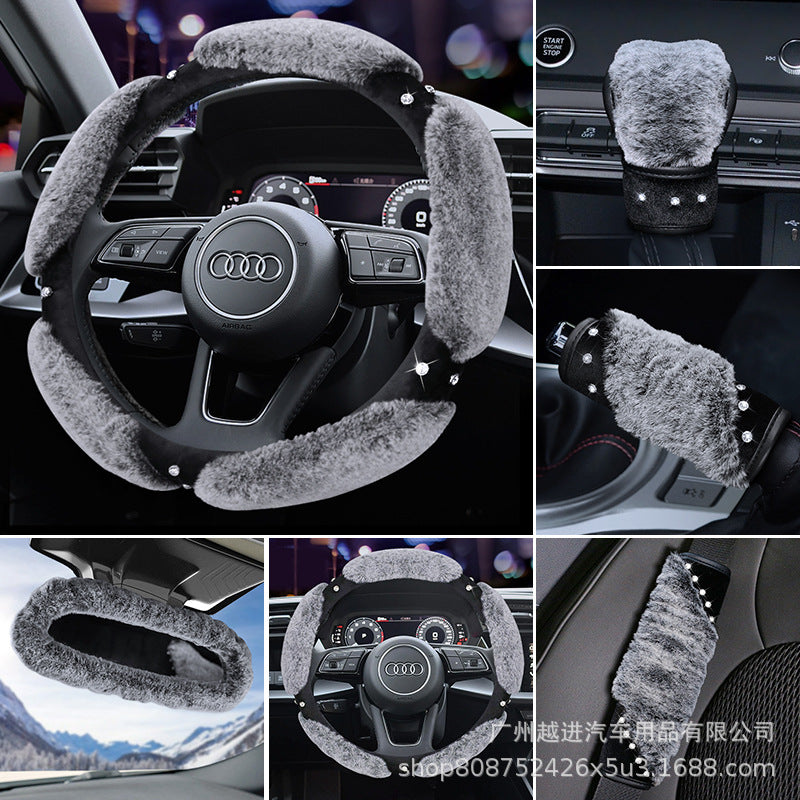 Cute Korean Style Car Interior Decor Set for Women - Handbrake Cover, Gear Shift Cover, Seatbelt Pads