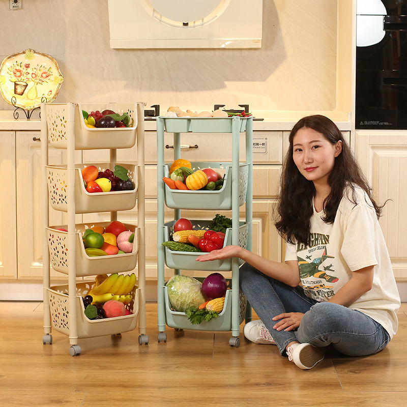 Multi-layer Rolling Kitchen Storage Cart with Baskets for Fruits and Vegetables