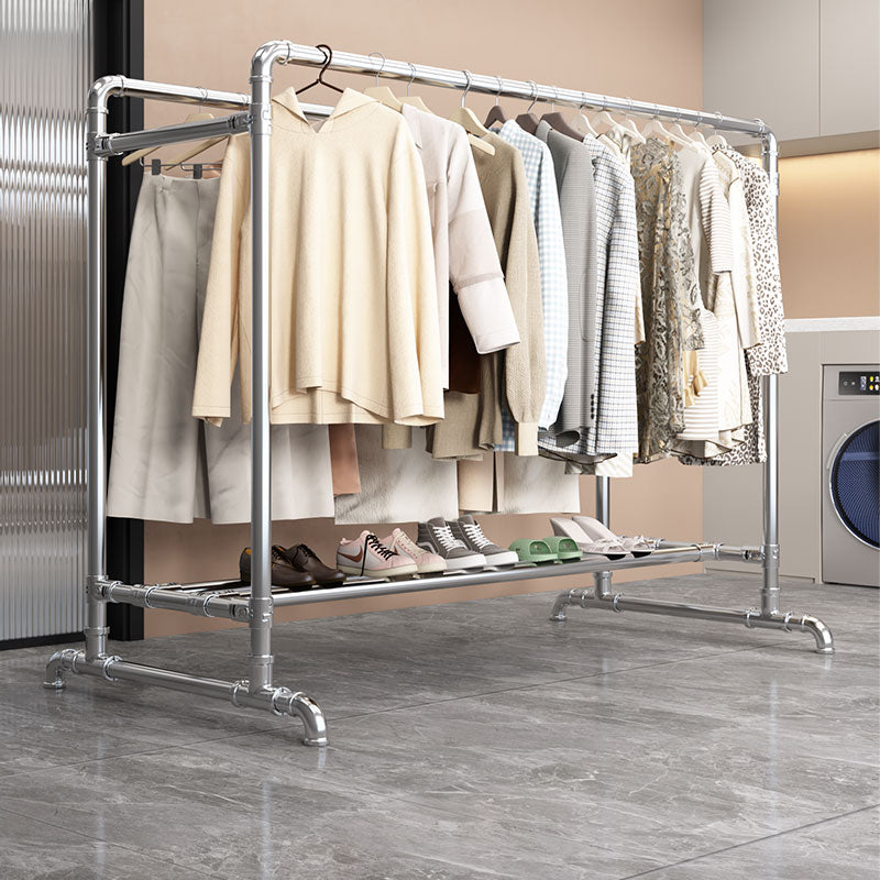 Stainless Steel Garment Rack with Wheels, Single Rod, Adjustable Height