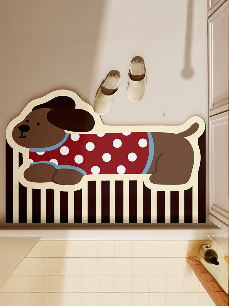 Cartoon Diatomaceous Earth Bath Mat - Non-Slip, Super Absorbent, Quick Dry Floor Mat for Bathroom & Toilet