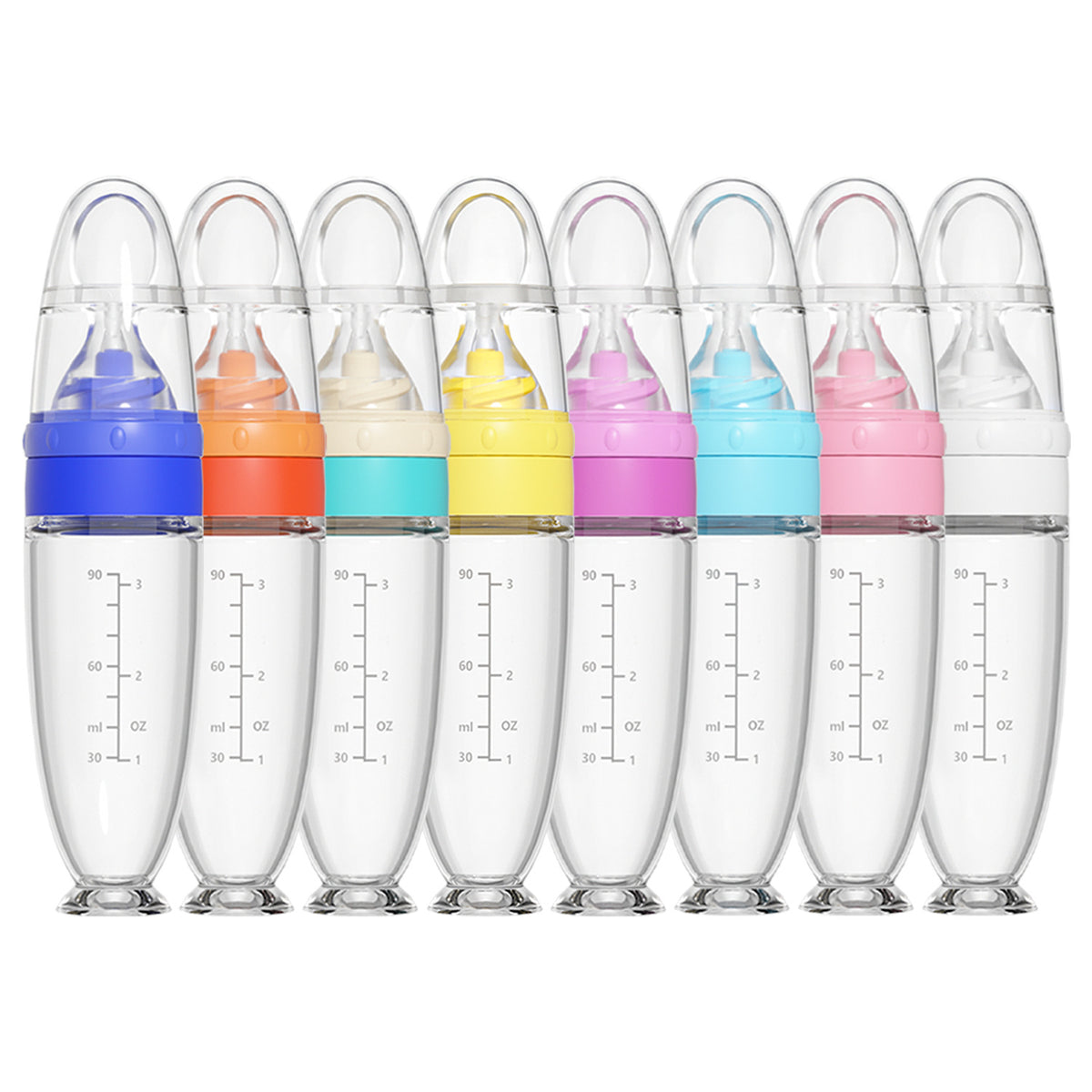 Baby Silicone Squeeze Feeding Bottle with Spoon for Cereal and Purees