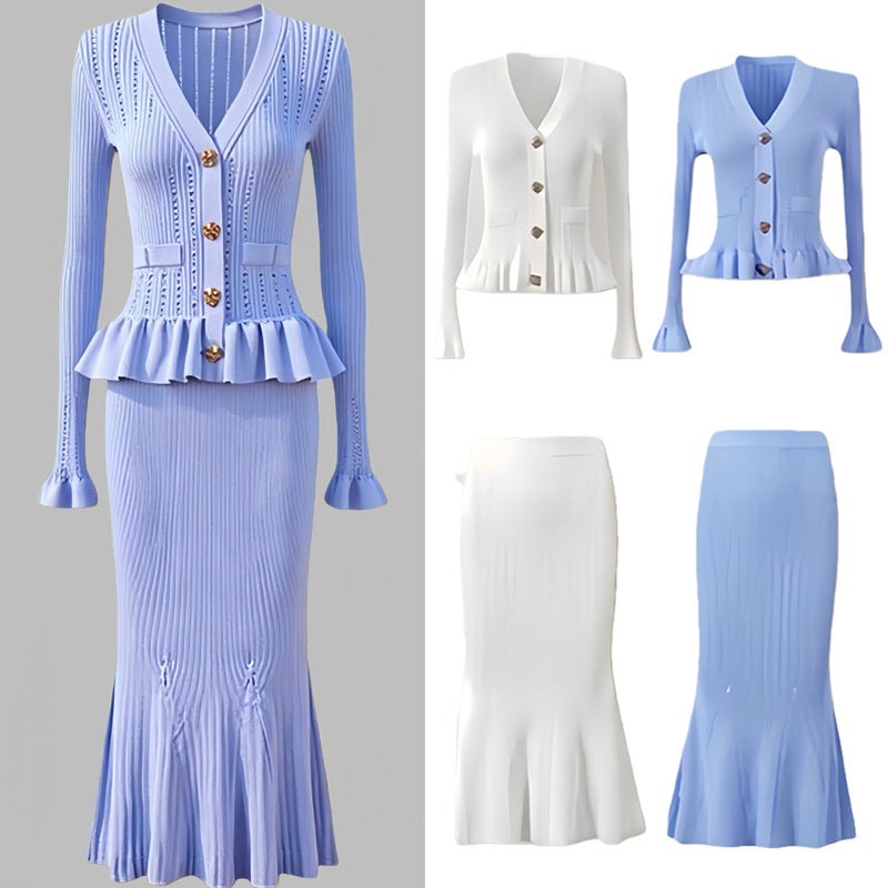 Women's Long Sleeve Knit Dress and Cardigan Set