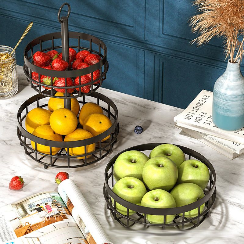 Nordic Style 2/3-Tier Iron Fruit Basket Snack Storage Rack for Living Room Coffee Table