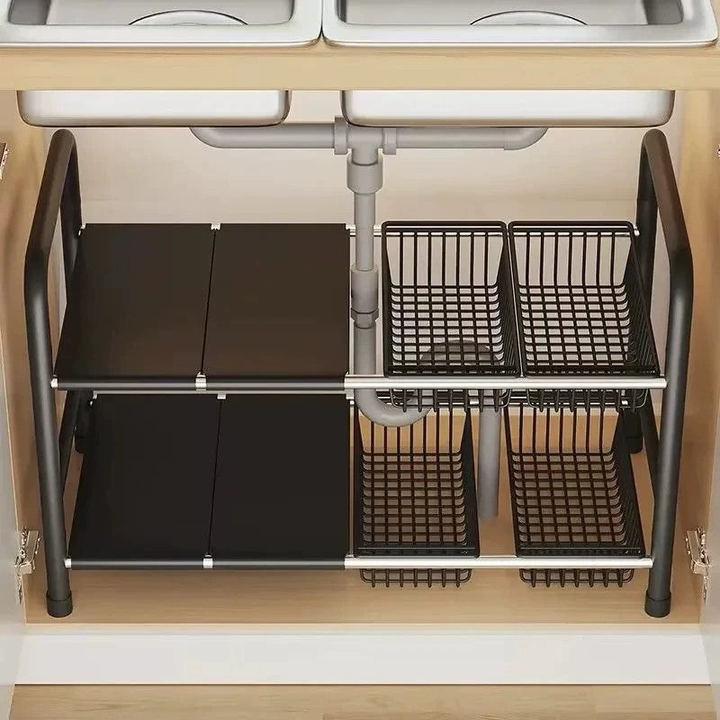 Under-Sink Expandable Multi-Layer Kitchen Storage Rack for Pots and Pans