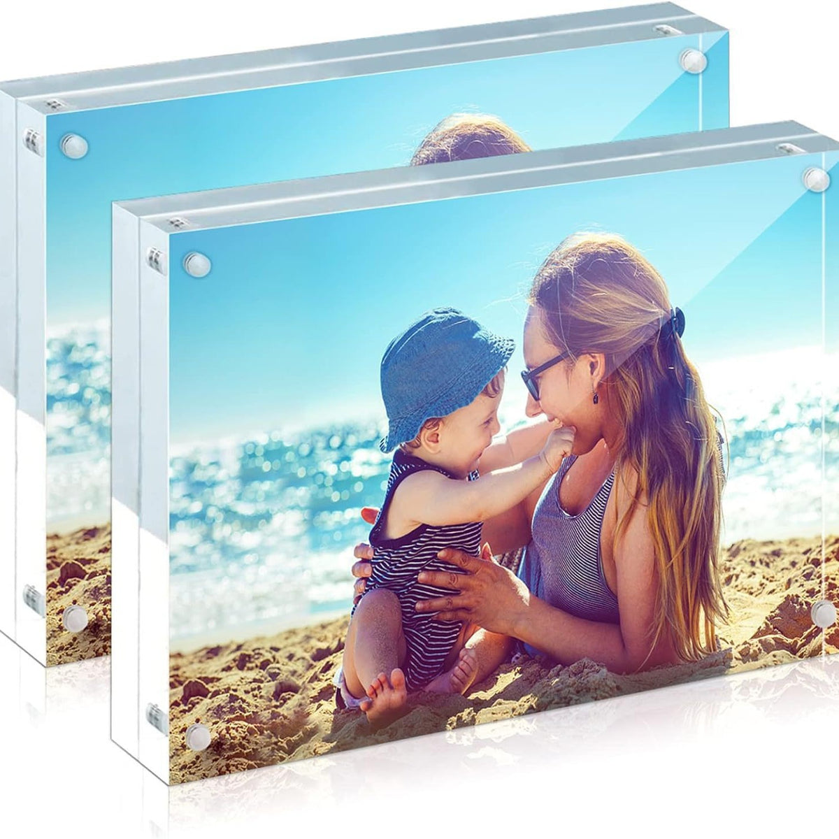 Acrylic Photo Frame Clear Freestanding Double-Sided Magnetic Display for Desktop