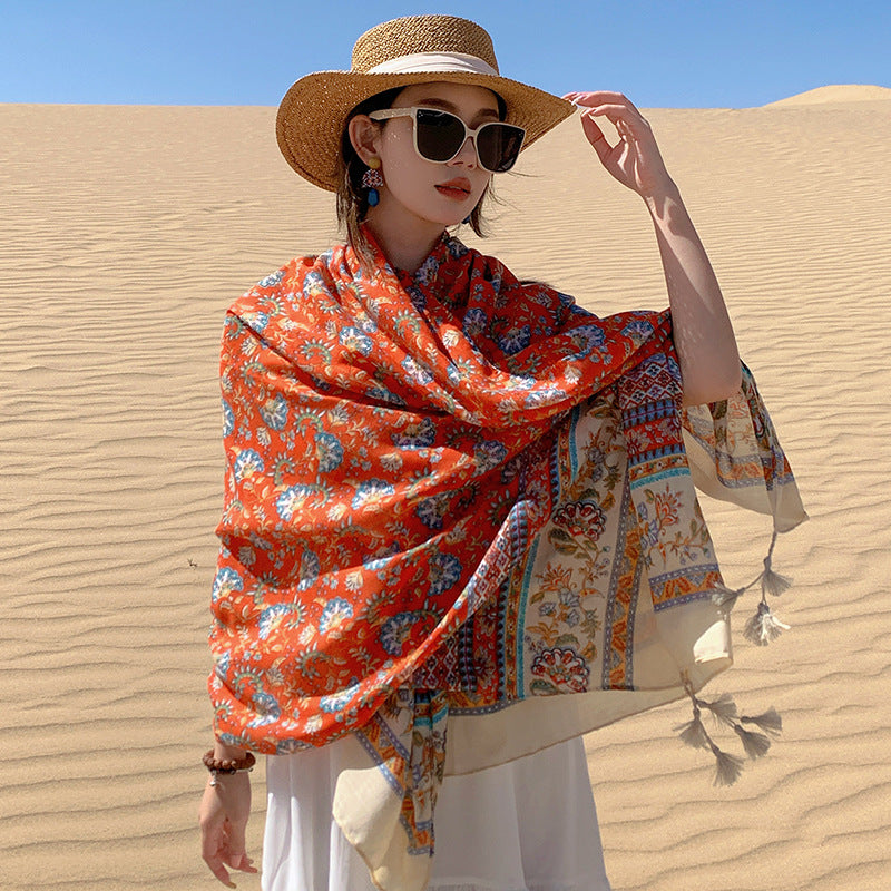 Floral Print Beach Cover-up Scarf for Summer Sun Protection