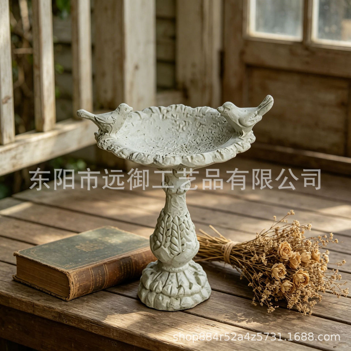 Outdoor Bird Bath Basin with Dual Birds, Vintage Garden Yard Resin Craft Decor Bird Feeder