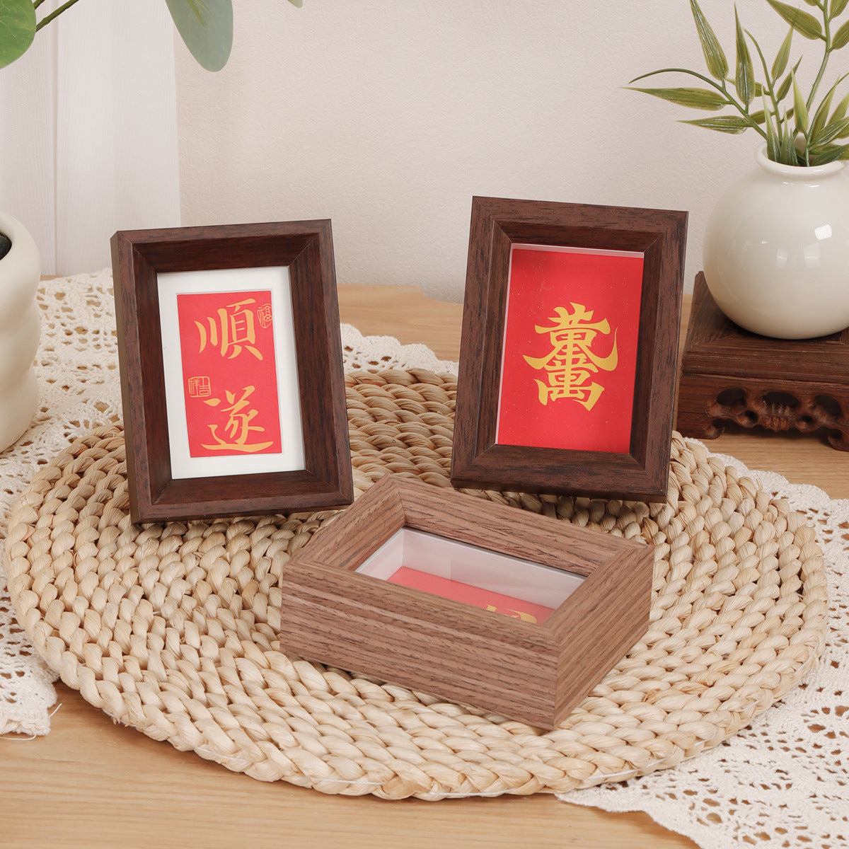 Mini 3-inch Song Brocade Hard Card Calligraphy Photo Frame DIY Blank Small Card Display Stand Creative Artwork Desktop Ornament