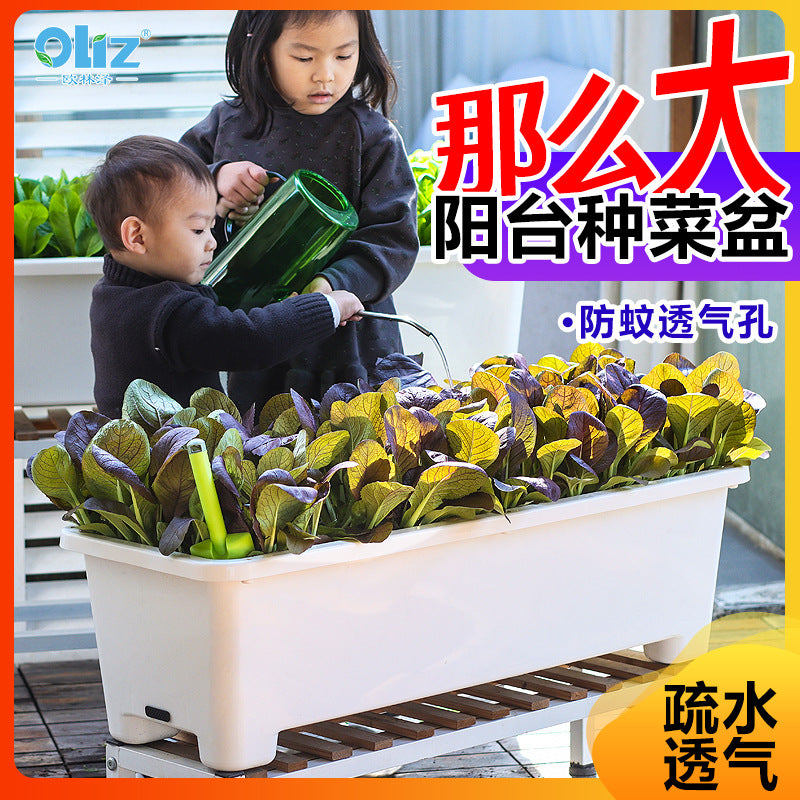 Oulinze Self-Watering Rectangular Planter for Vegetables and Strawberries, Large Capacity Plastic Grow Box