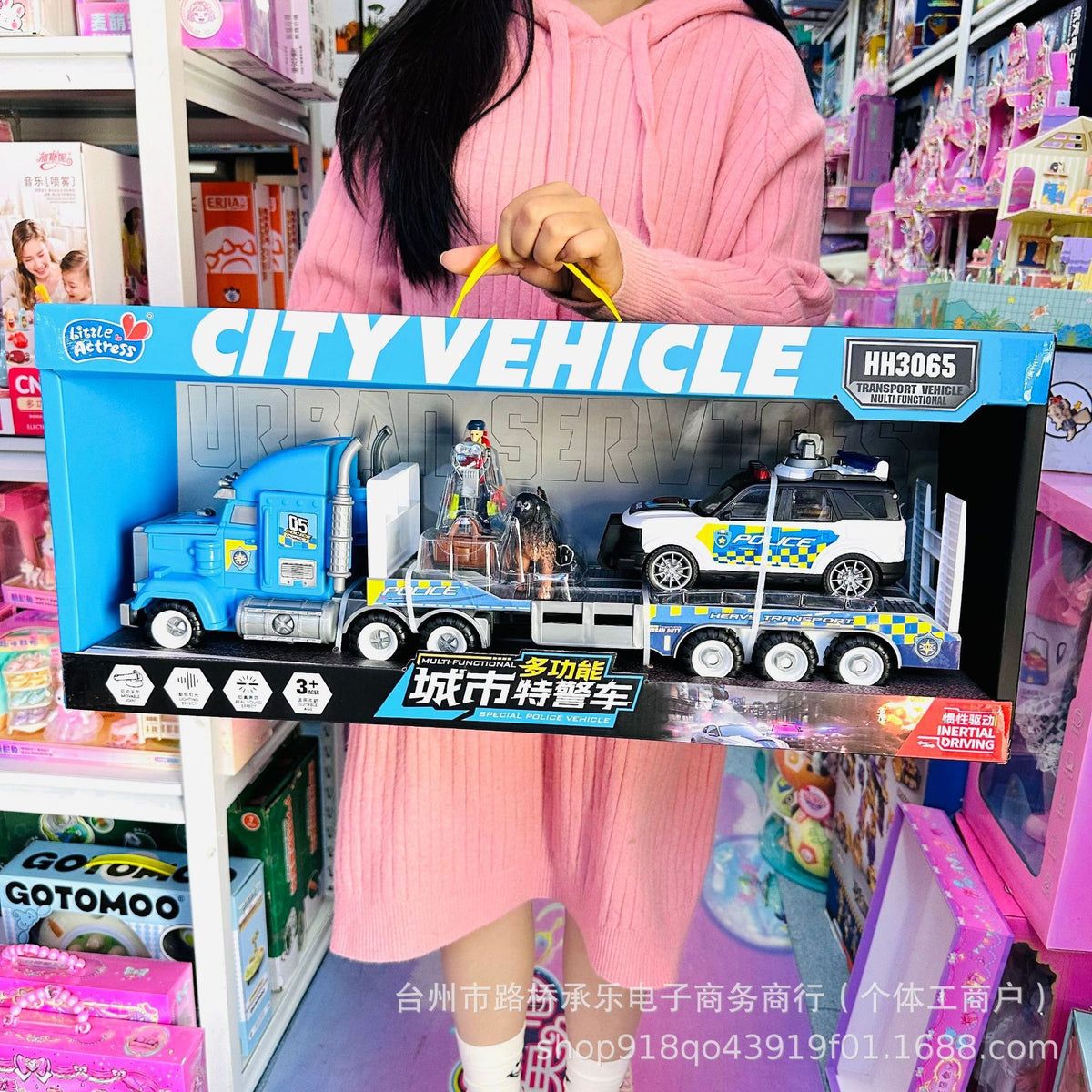 Large Military Flatbed Transporter with Sound and Light, Tank Jeep Plane Ship Trailer Toy Set