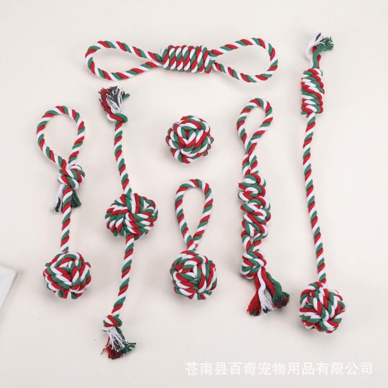 Christmas Pet Cotton Rope Chew Toy for Dogs, Teeth Cleaning Knot Toy
