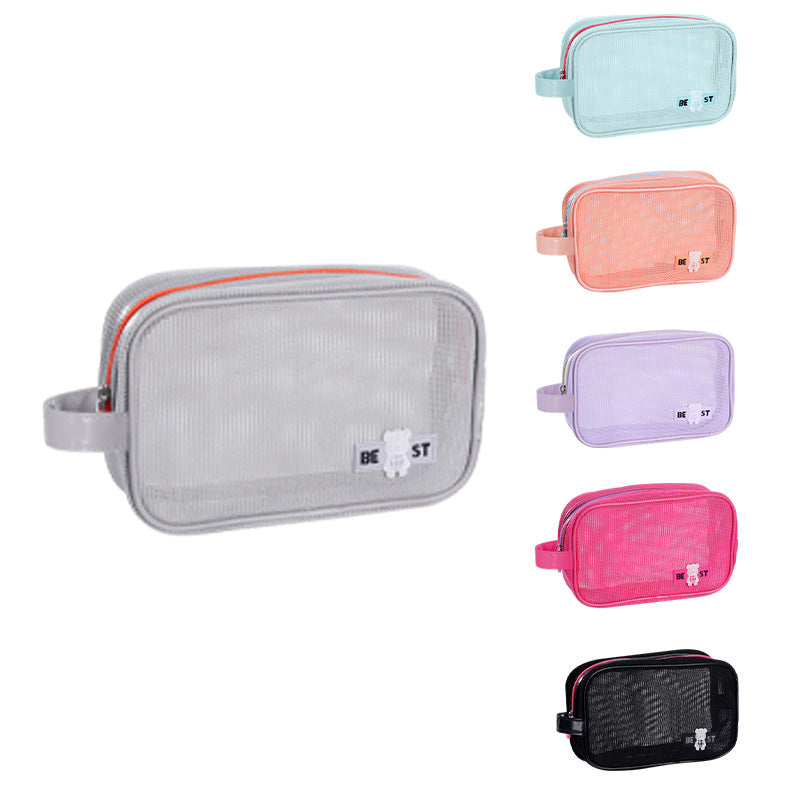 Portable Mesh Travel Cosmetic Bag, Large Capacity Waterproof Storage Pouch for Beach and Daily Use