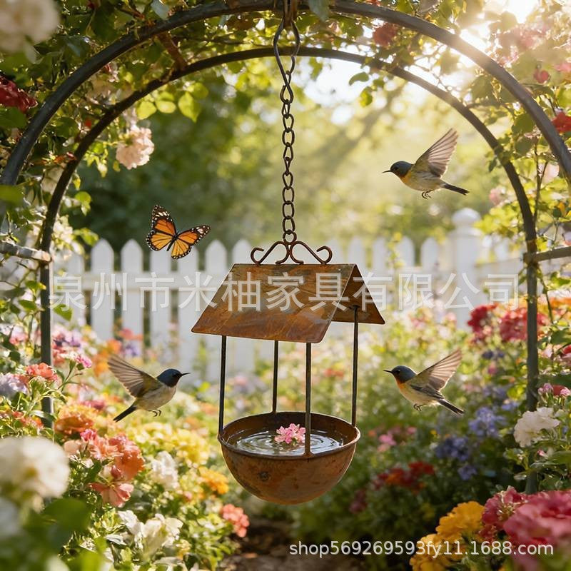 Rustic Iron Hanging Bird Feeder for Outdoor Garden & Patio Decor