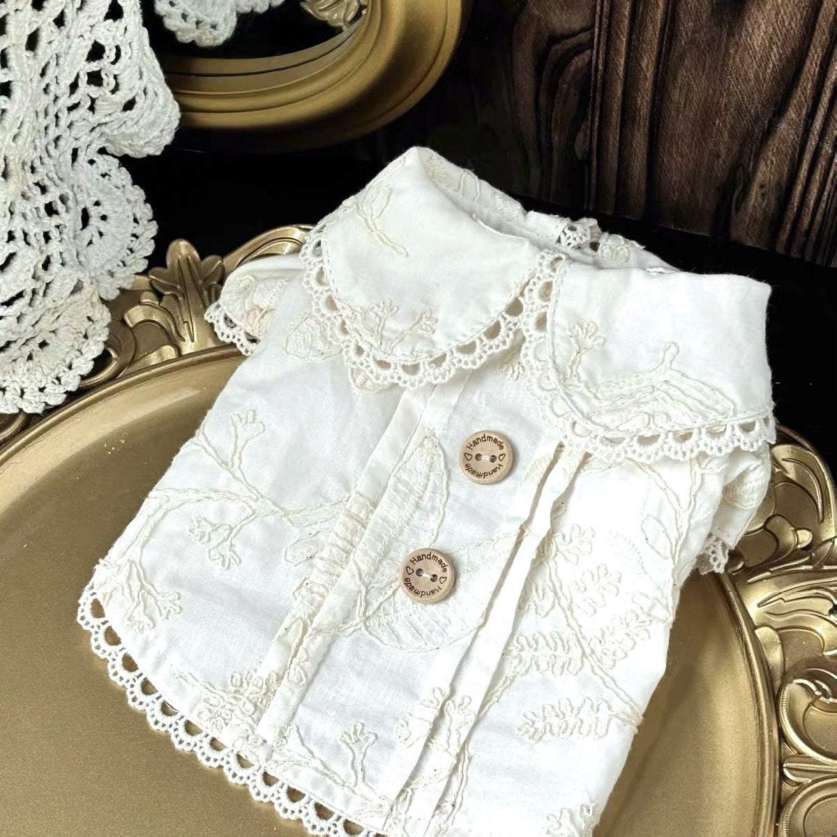 Pet Cat Dog French Shirt Summer Thin Small Dog Lapel Printed Clothes Cat Embroidery Dress