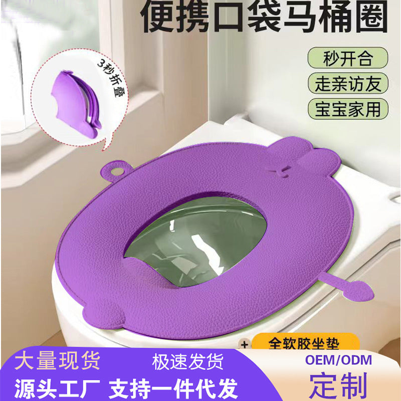 Soft Foldable Waterproof Toilet Seat Cushion, Cute Rabbit Pattern, Washable for Travel & Outdoor Use